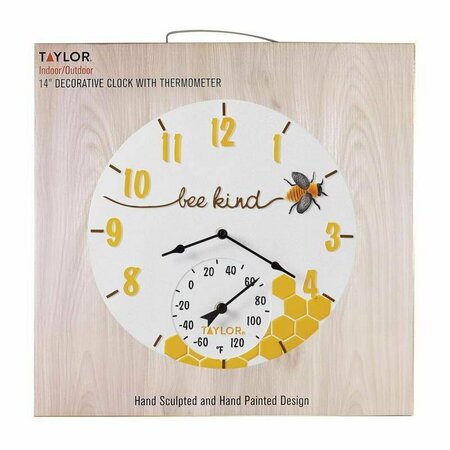 TAYLOR Bee Kind Clock/Thermometer Resin Multicolored 14 in. 5280579